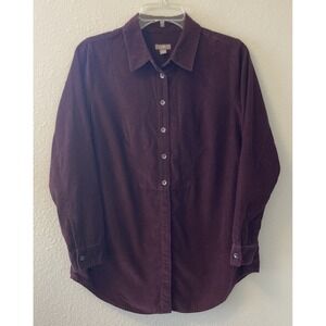 J. Jill Women's Corduroy Button Up Top Petite Small Eggplant Purple Long Sleeve
